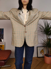 Load image into Gallery viewer, Vintage wool blend blazer beige cream checker check tartan jacket women IT48 EU M
