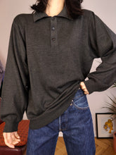 Load image into Gallery viewer, Vintage Merino wool mix knit polo sweater grey plain knitted pullover jumper unisex men M
