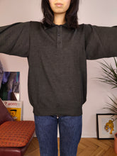 Load image into Gallery viewer, Vintage Merino wool mix knit polo sweater grey plain knitted pullover jumper unisex men M

