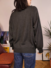 Load image into Gallery viewer, Vintage Merino wool mix knit polo sweater grey plain knitted pullover jumper unisex men M
