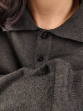 Load image into Gallery viewer, Vintage Merino wool mix knit polo sweater grey plain knitted pullover jumper unisex men M
