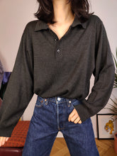 Load image into Gallery viewer, Vintage Merino wool mix knit polo sweater grey plain knitted pullover jumper unisex men M
