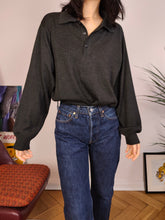 Load image into Gallery viewer, Vintage Merino wool mix knit polo sweater grey plain knitted pullover jumper unisex men M
