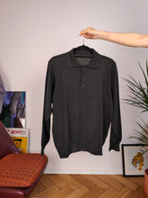 Load image into Gallery viewer, Vintage Merino wool mix knit polo sweater grey plain knitted pullover jumper unisex men M
