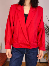 Load image into Gallery viewer, Vintage viscose short jacket red plain crop bomber blazer women M

