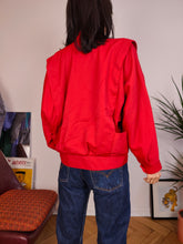 Load image into Gallery viewer, Vintage viscose short jacket red plain crop bomber blazer women M
