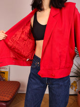 Load image into Gallery viewer, Vintage viscose short jacket red plain crop bomber blazer women M
