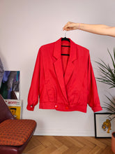 Load image into Gallery viewer, Vintage viscose short jacket red plain crop bomber blazer women M
