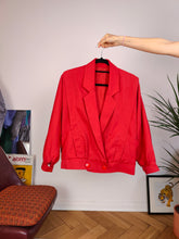 Load image into Gallery viewer, Vintage viscose short jacket red plain crop military blazer batwing sleeves women M
