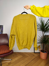 Load image into Gallery viewer, Vintage wool blend sweater cable knit mustard yellow plain fall winter knitted pullover jumper V neck M
