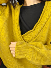 Load image into Gallery viewer, Vintage wool blend sweater cable knit mustard yellow plain fall winter knitted pullover jumper V neck M
