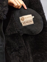 Load image into Gallery viewer, Vintage genuine shearling leather coat black sheepskin lambskin suede sherpa Spain 44 M
