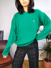 Load image into Gallery viewer, Vintage Lacoste cotton sweater cable knit turquoise green plain fall winter knitted pullover jumper unisex men M
