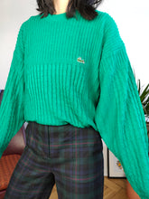 Lade das Bild in den Galerie-Viewer, Vintage Lacoste Baumwollpullover Zopfstrick türkis grün schlicht Herbst Winter Strickpullover Unisex Herren M
