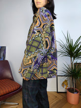 Load image into Gallery viewer, Vintage 90s retro fleece jacket crazy pattern pullover jumper cardigan green purple geometric print Egemony Sport Style Italy M
