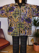 Load image into Gallery viewer, Vintage 90s retro fleece jacket crazy pattern pullover jumper cardigan green purple geometric print Egemony Sport Style Italy M
