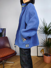 Load image into Gallery viewer, Vintage fleece jacket pullover jumper cardigan plain blue thick Alpes unisex men L
