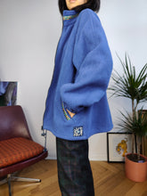 Load image into Gallery viewer, Vintage fleece jacket pullover jumper cardigan plain blue thick Alpes made in France L
