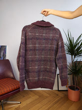 Load image into Gallery viewer, Vintage 100% Shetland wool cardigan tartan purple pattern winter check checker knit knitted jacket XS-S
