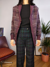 Load image into Gallery viewer, Vintage 100% Shetland wool cardigan tartan purple pattern winter check checker knit knitted jacket XS-S
