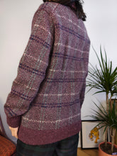 Load image into Gallery viewer, Vintage 100% Shetland wool cardigan tartan purple pattern winter check checker knit knitted jacket XS-S
