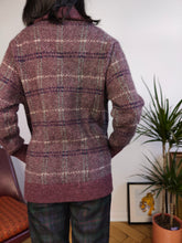 Load image into Gallery viewer, Vintage 100% Shetland wool cardigan tartan purple pattern winter check checker knit knitted jacket XS-S
