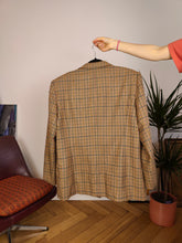 Load image into Gallery viewer, Vintage cashmere wool blend blazer brown beige checker check tartan pattern jacket women IT50 M-L
