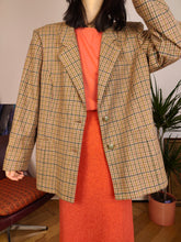 Load image into Gallery viewer, Vintage cashmere wool blend blazer brown beige checker check tartan pattern jacket women IT50 M-L
