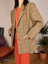 Load image into Gallery viewer, Vintage cashmere wool blend blazer brown beige checker check tartan pattern jacket women IT50 M-L
