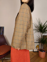 Load image into Gallery viewer, Vintage cashmere wool blend blazer brown beige checker check tartan pattern jacket women IT50 M-L
