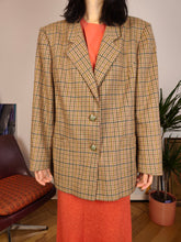 Load image into Gallery viewer, Vintage cashmere wool blend blazer brown beige checker check tartan pattern jacket women IT50 M-L
