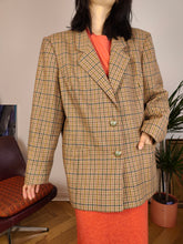 Lade das Bild in den Galerie-Viewer, Vintage-Blazer aus Kaschmir-Wollmischung, braun, beige, kariert, Tartan-Muster, Jacke für Damen, IT50 ML

