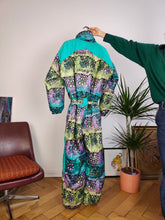 Load image into Gallery viewer, Vintage 90s ski suit snow snowboard winter sport onesie overall jumpsuit blue turquoise pattern 176 S

