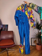 Load image into Gallery viewer, Vintage Rodeo ski suit snow snowboard winter sport onesie overall jumpsuit blue art pattern S-M
