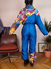 Load image into Gallery viewer, Vintage Rodeo ski suit snow snowboard winter sport onesie overall jumpsuit blue art pattern S-M
