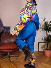 Load image into Gallery viewer, Vintage Rodeo ski suit snow snowboard winter sport onesie overall jumpsuit blue art pattern S-M
