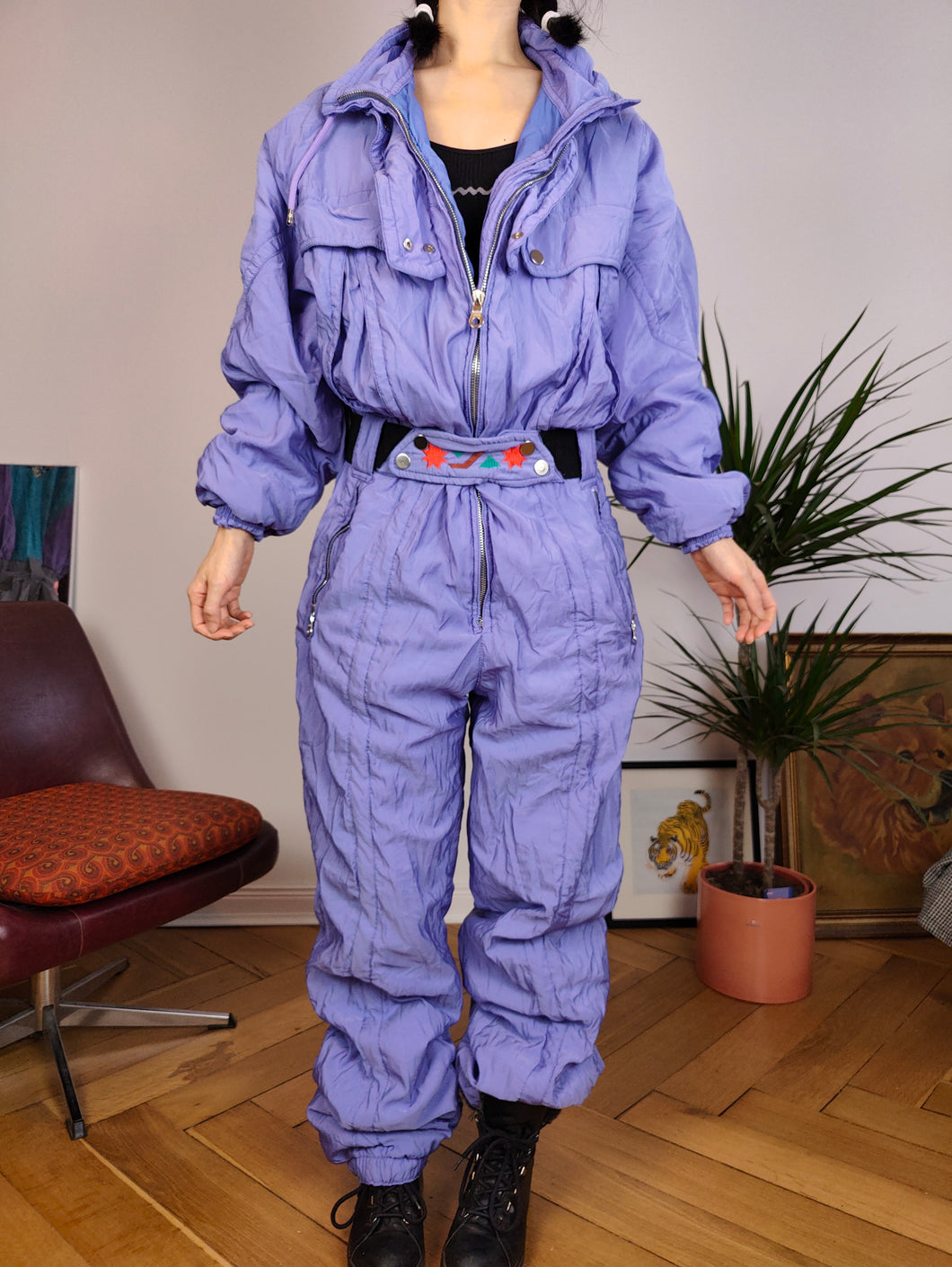 Vintage Belfe ski suit snow snowboard winter sport onesie overall jumpsuit purple lila IT50 M-L