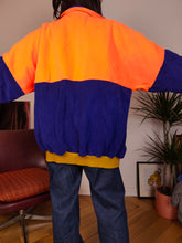 Load image into Gallery viewer, Vintage fleece jacket pullover jumper cardigan blue orange thick ski embroidery unisex men XL
