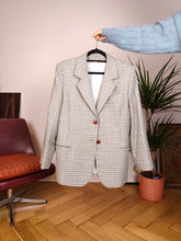 Load image into Gallery viewer, Vintage 100% wool blazer white blue checker check tartan pattern jacket women IT48 M
