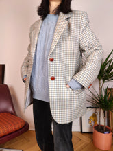 Load image into Gallery viewer, Vintage 100% wool blazer white blue checker check tartan pattern jacket women IT48 M
