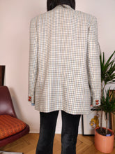 Load image into Gallery viewer, Vintage 100% wool blazer white blue checker check tartan pattern jacket women IT48 M
