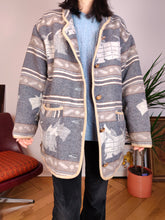 Load image into Gallery viewer, Vintage wool blend dog pattern coat warm jacket doggy animal autumn winter grey navajo L

