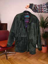 Load image into Gallery viewer, Vintage genuine suede leather coat green padded warm thick winter jacket Henri Rossi IT48 M-L
