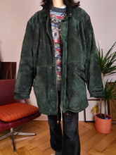 Load image into Gallery viewer, Vintage genuine suede leather coat green padded warm thick winter jacket Henri Rossi IT48 M-L
