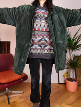 Load image into Gallery viewer, Vintage genuine suede leather coat green padded warm thick winter jacket Henri Rossi IT48 M-L
