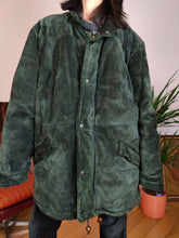 Load image into Gallery viewer, Vintage genuine suede leather coat green padded warm thick winter jacket Henri Rossi IT48 M-L
