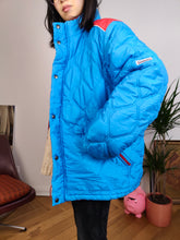 Load image into Gallery viewer, Vintage blue red puffer jacket coat Blue Sky sport M
