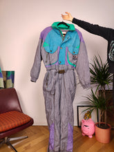 Load image into Gallery viewer, Vintage Ninety Eight ski suit snow snowboard winter sport onesie overall jumpsuit grey embroidery tiger animal 48 M-L
