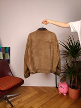 Load image into Gallery viewer, Vintage Timberland genuine suede leather jacket brown beige trucker unisex women L men M
