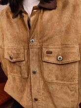 Load image into Gallery viewer, Vintage Timberland genuine suede leather jacket brown beige trucker unisex women L men M
